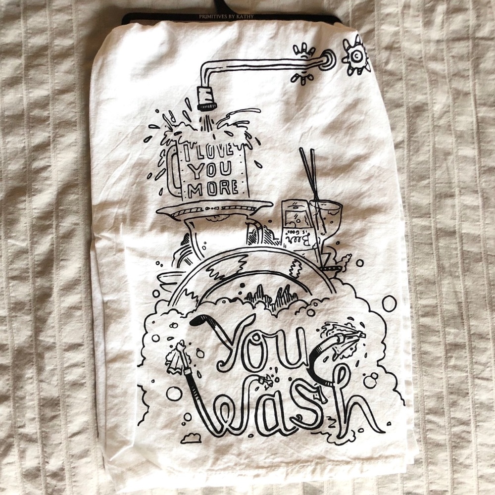 Whimsical “you wash, you dry” tea towel/dish towel